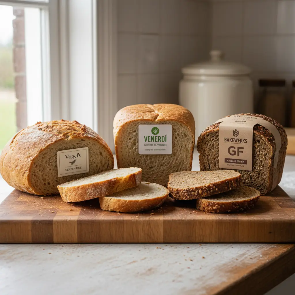 Comparison of Vogel's, Venerdi, and Bakeworks gluten free bread loaves