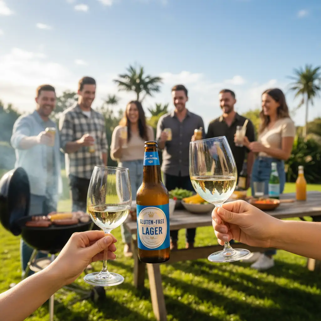 Friends enjoying gluten free alcohol at a Kiwi BBQ