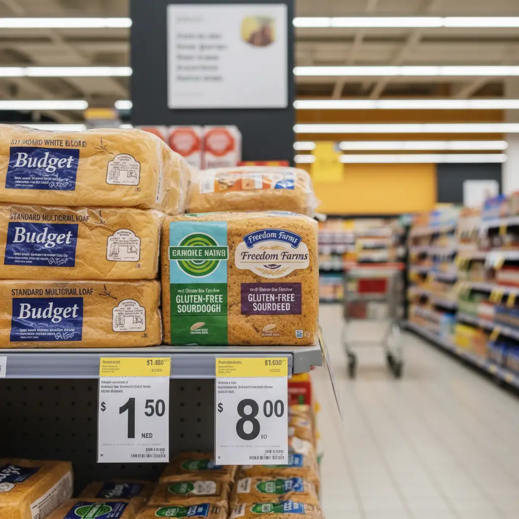 Price comparison of gluten-free vs standard bread in NZ supermarket
