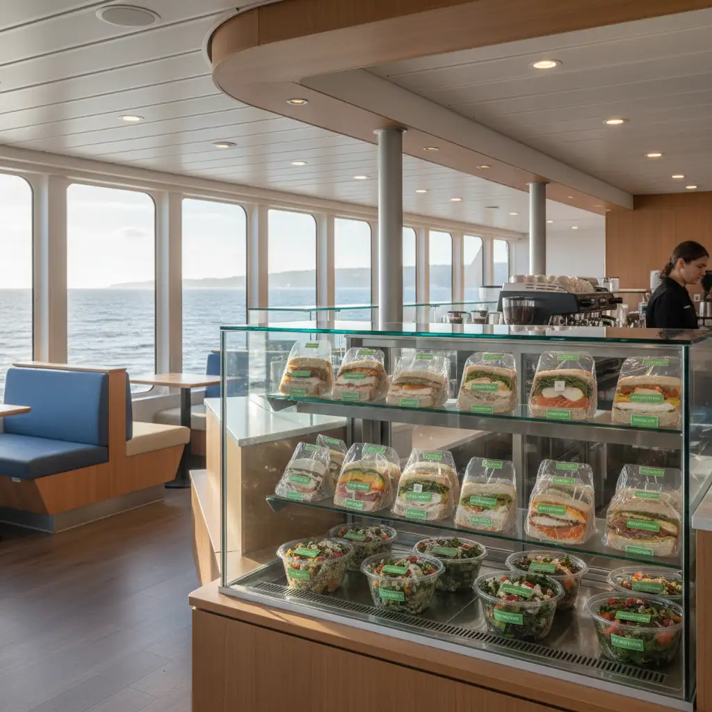 Interislander ferry cafe cabinet food display