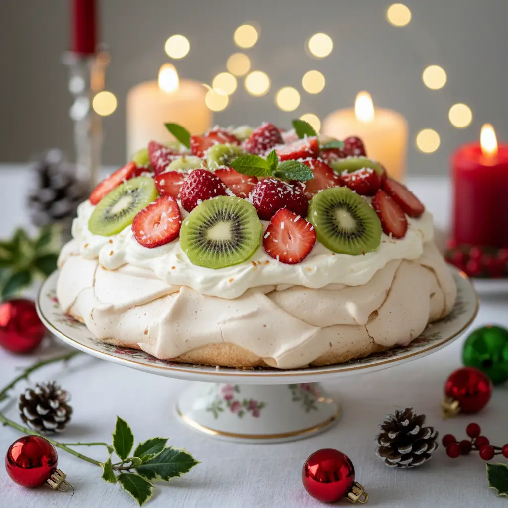 Classic New Zealand Gluten Free Pavlova topped with summer fruits