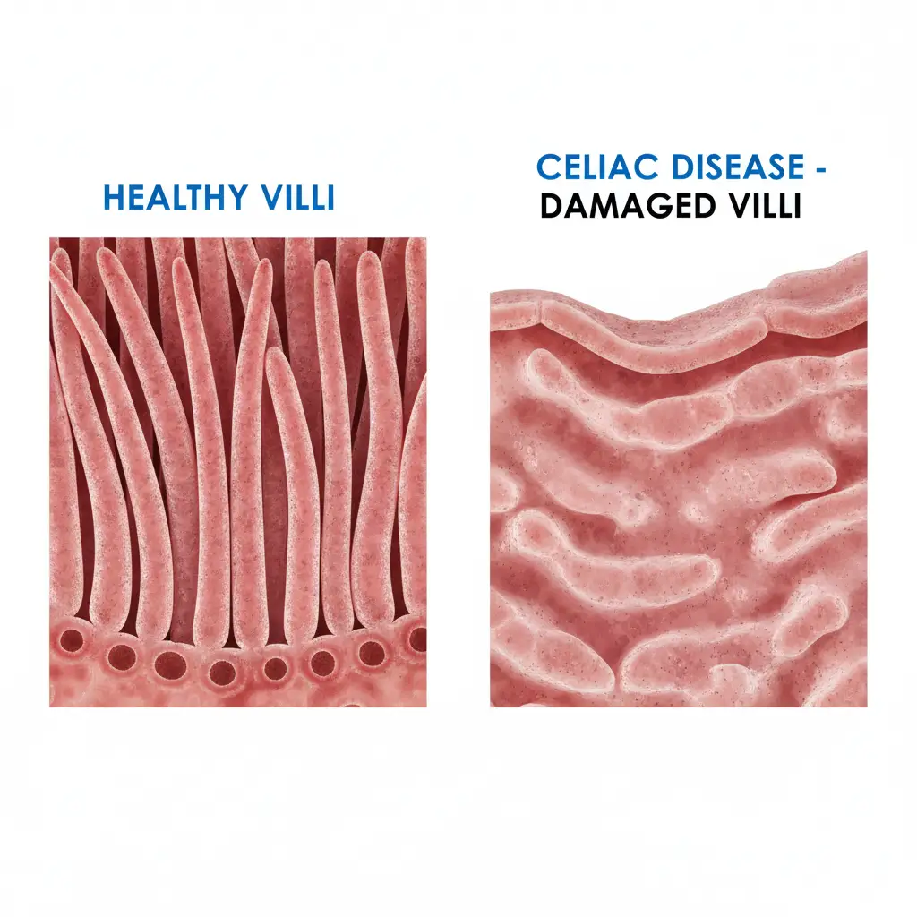 Comparison of healthy villi versus celiac damaged villi