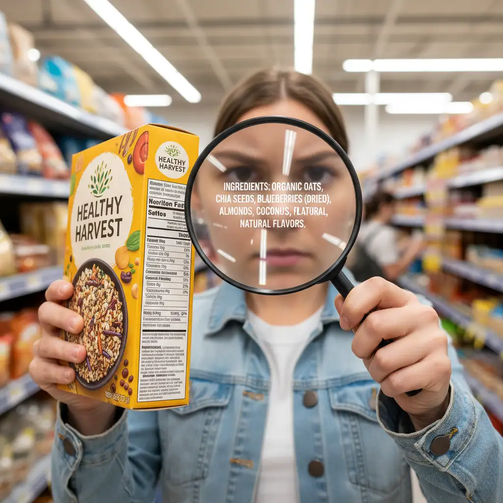 Person analyzing nutrition label for gluten ingredients