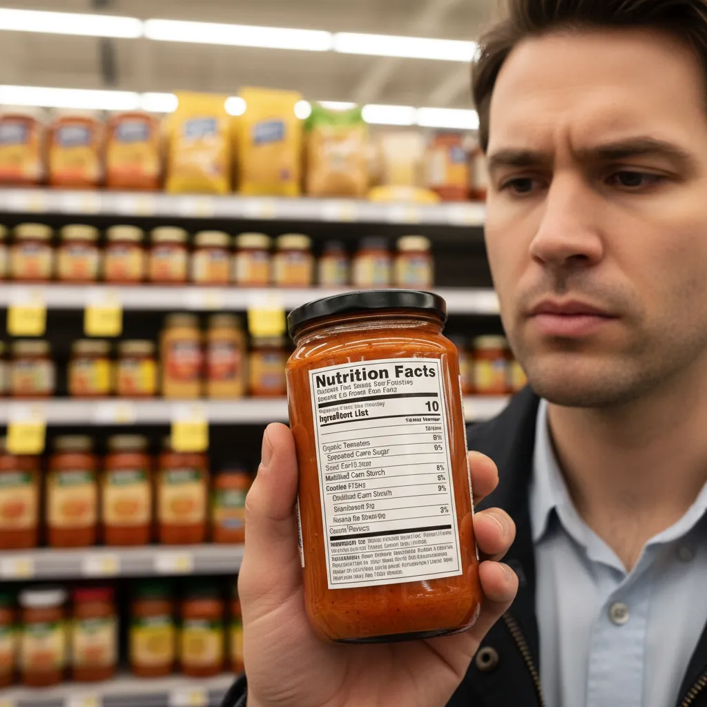 Shopper reading ingredient label for hidden gluten