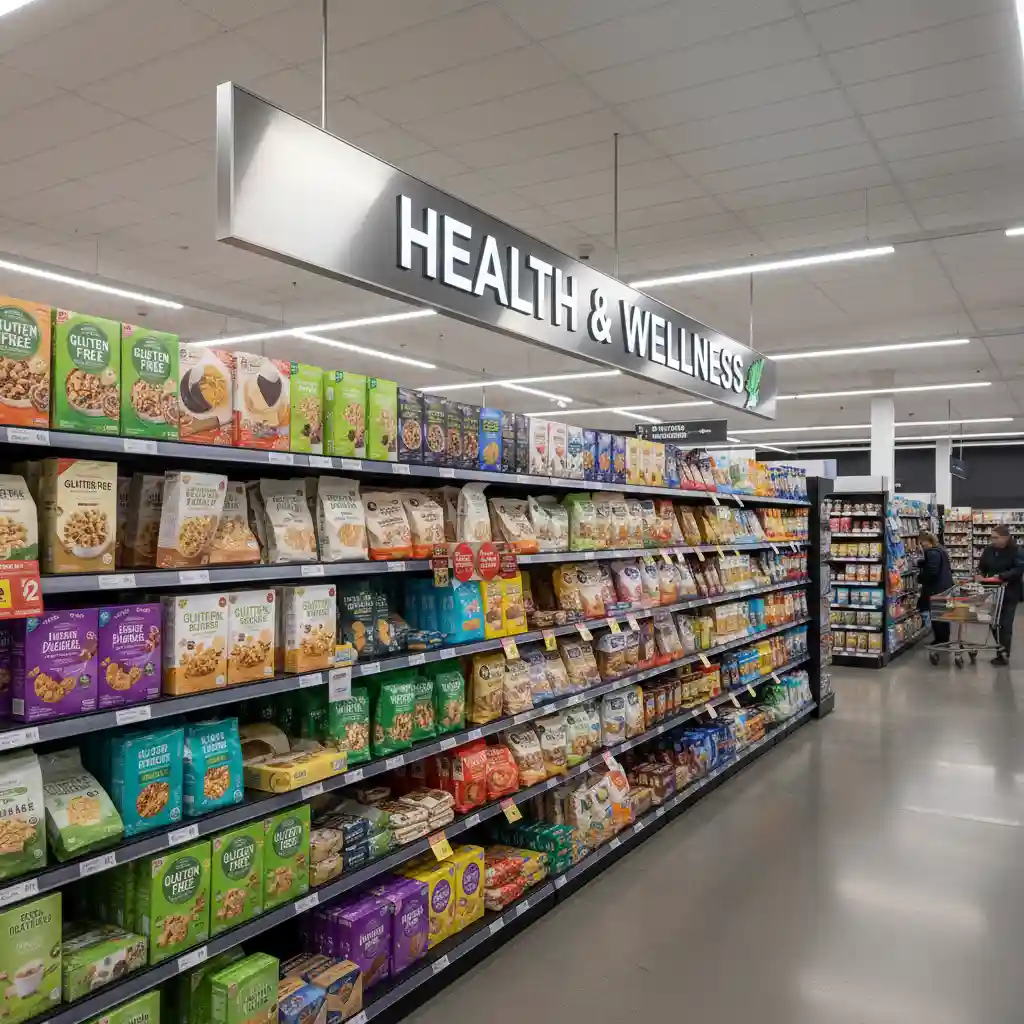 Gluten free groceries aisle in a New Zealand supermarket