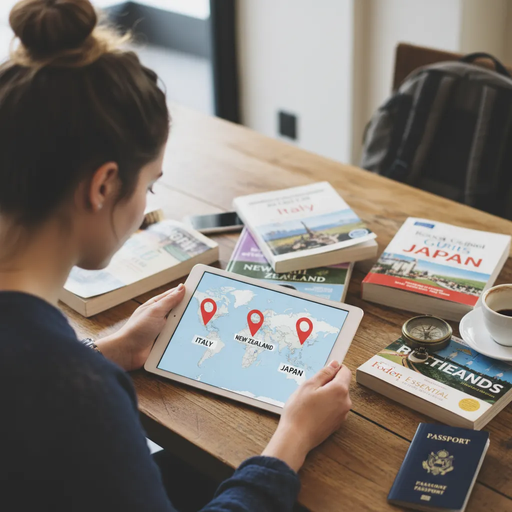 Traveler researching gluten-free friendly destinations on a map