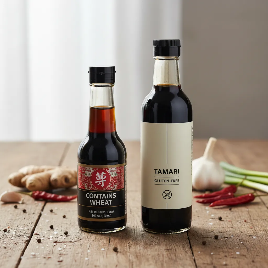 Comparison of traditional soy sauce containing wheat versus gluten-free Tamari