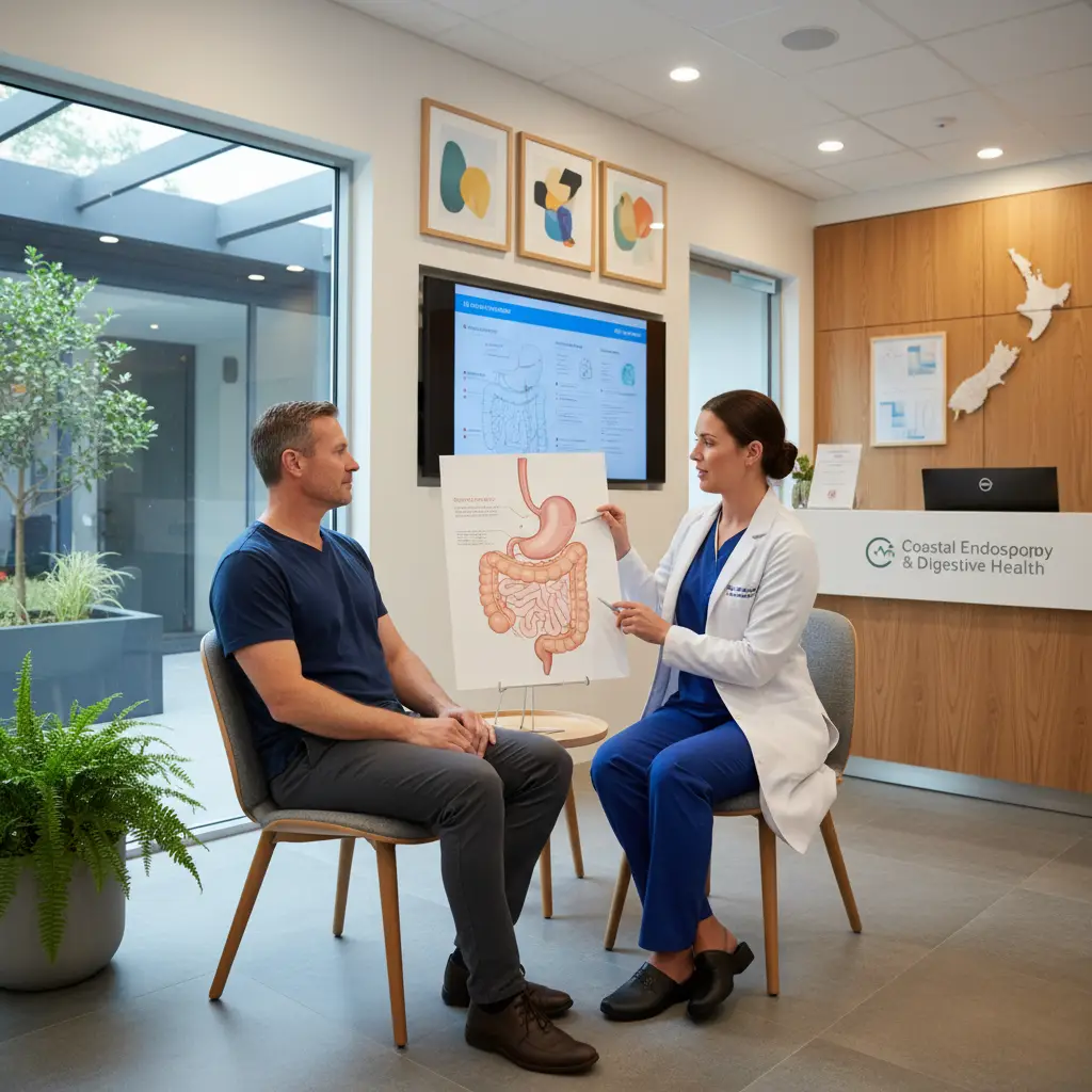 Doctor discussing gastroscopy procedure for coeliac diagnosis