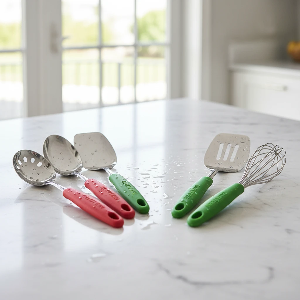 Color coded kitchen utensils for gluten free safety