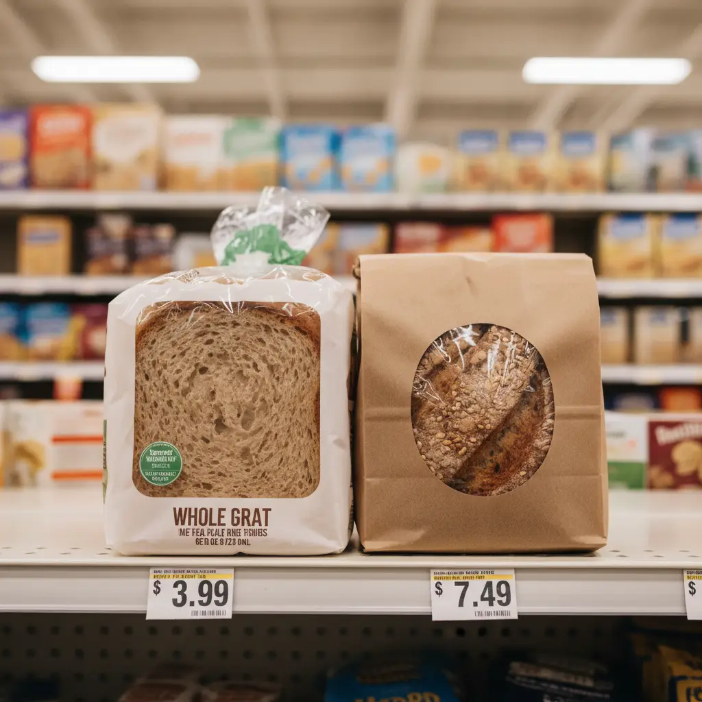 Comparison of gluten-free bread prices versus standard bread prices in a supermarket