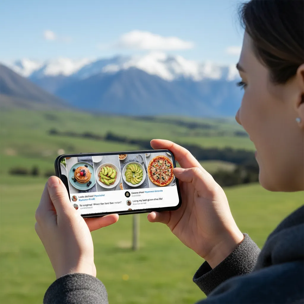 Person browsing online coeliac support community on smartphone