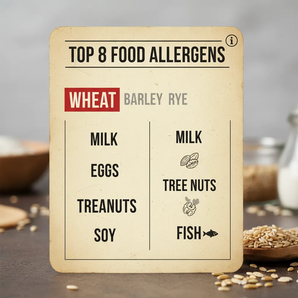 Infographic showing FALCPA allergens and missing gluten sources