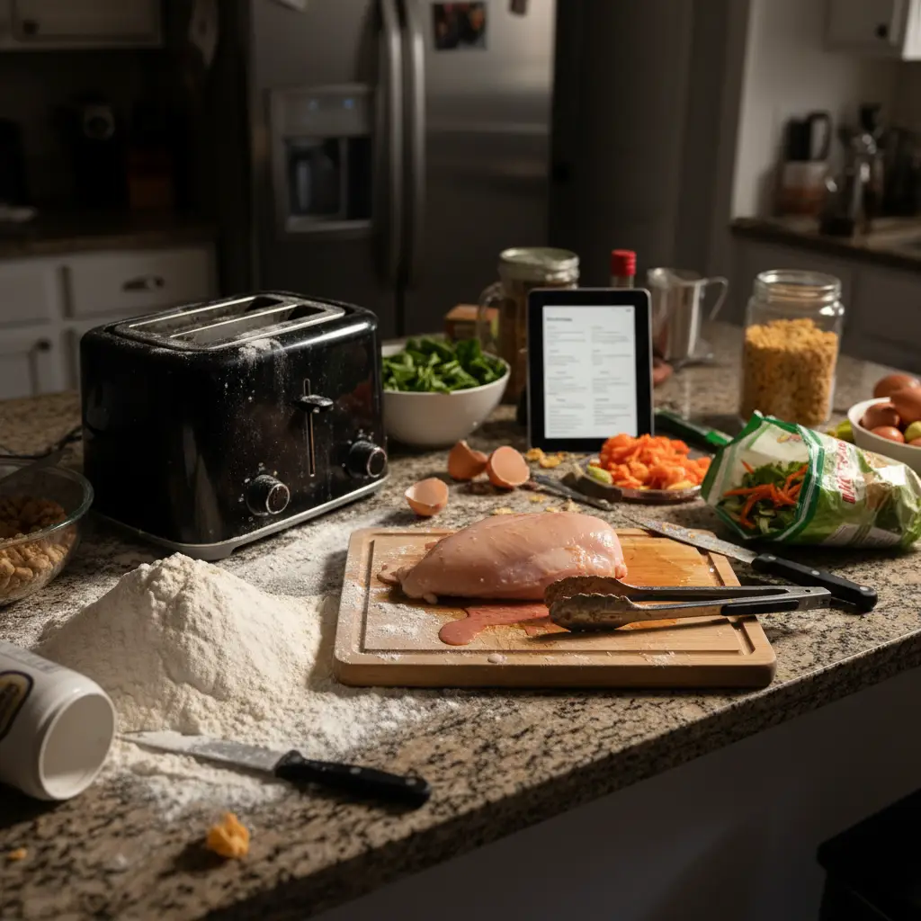 Kitchen cross-contamination risks with flour and toaster