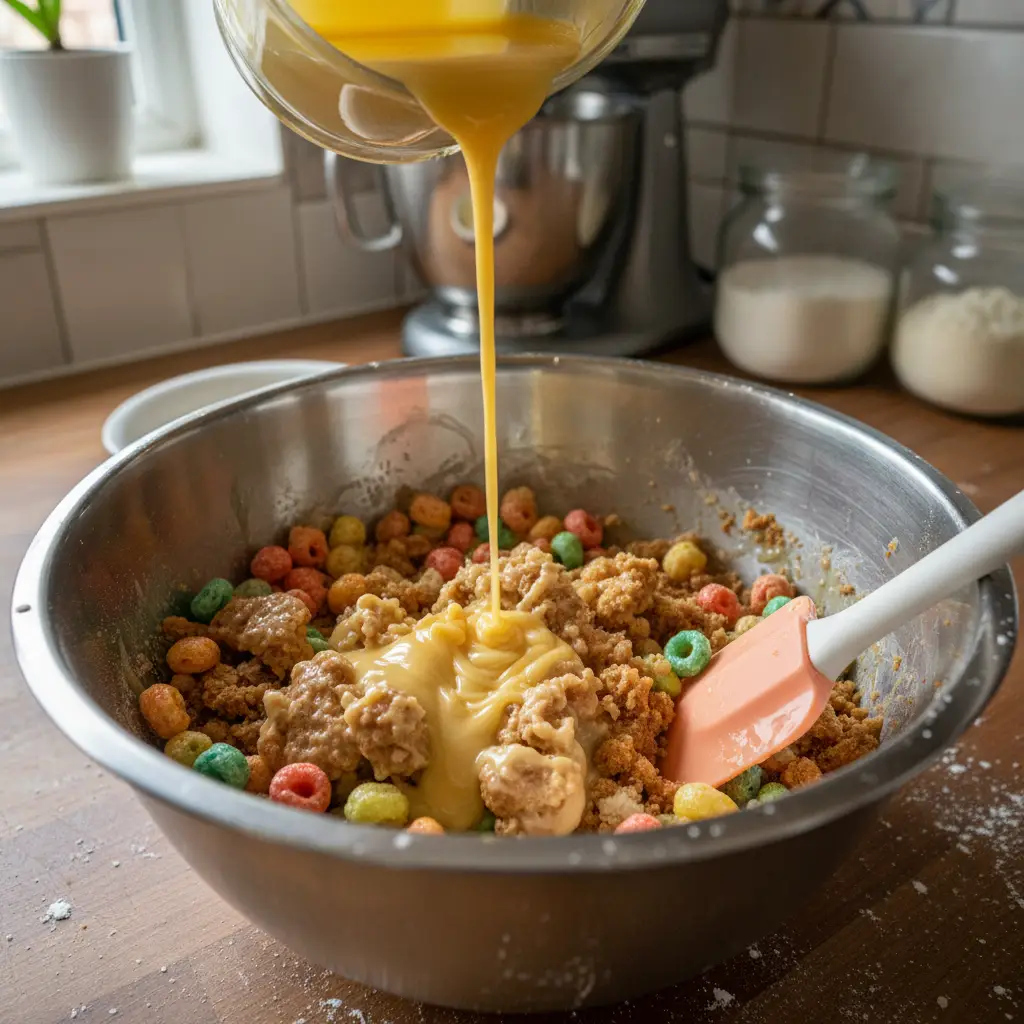 Mixing gluten free lolly cake ingredients