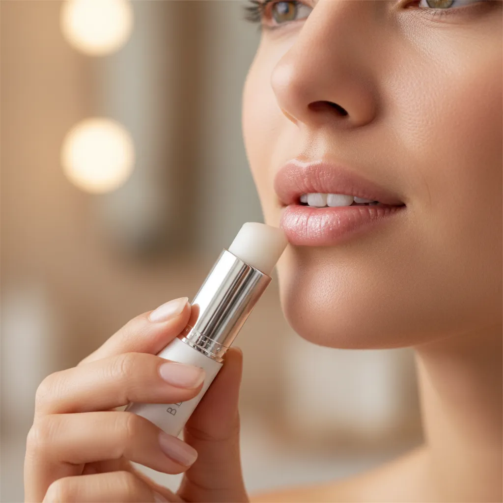 Woman applying lip balm potentially containing gluten