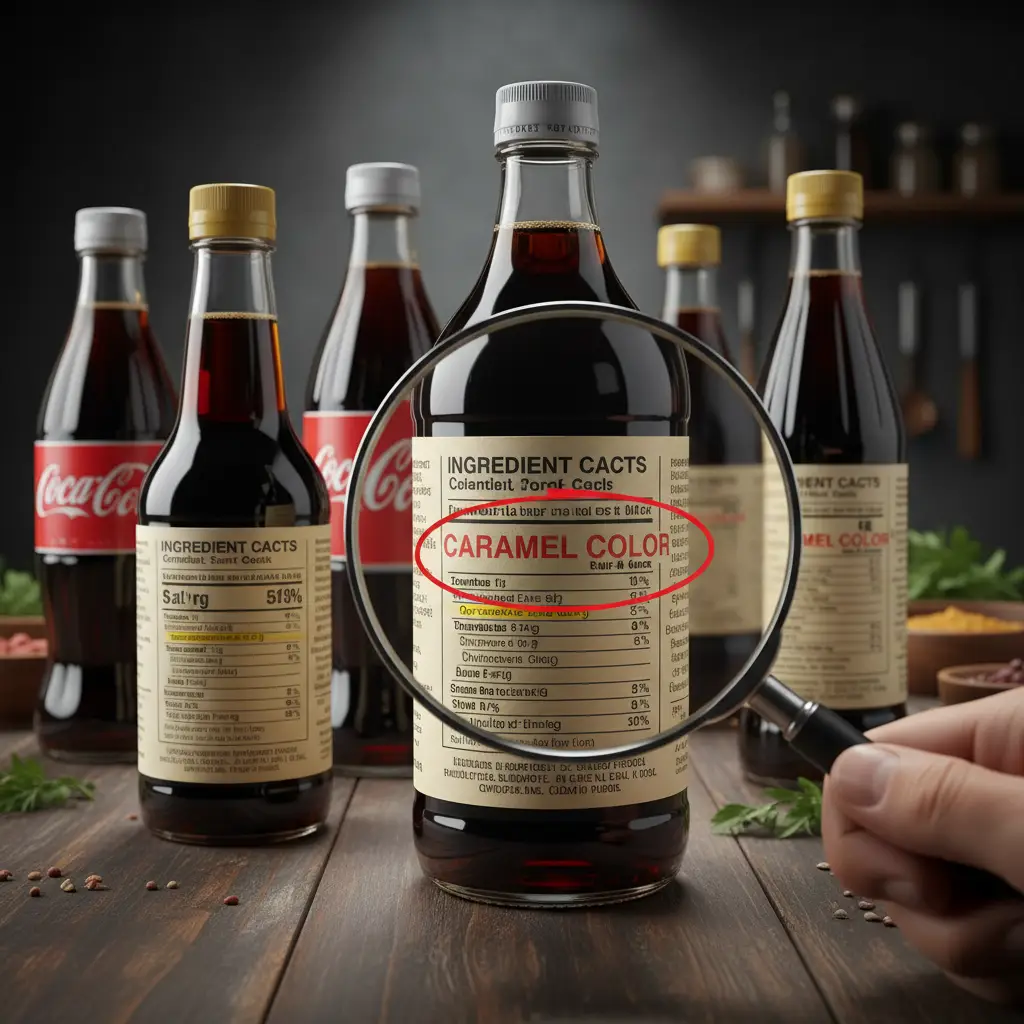 Labels showing caramel color ingredients