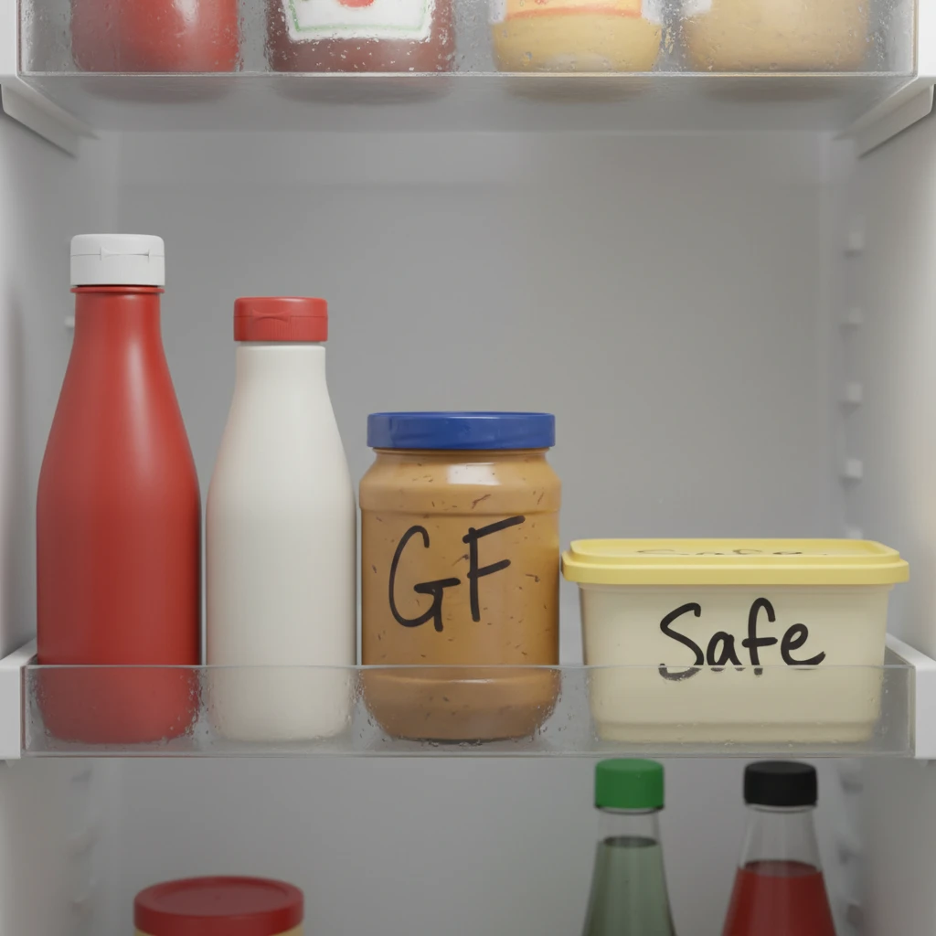 Organized refrigerator condiments for gluten safety