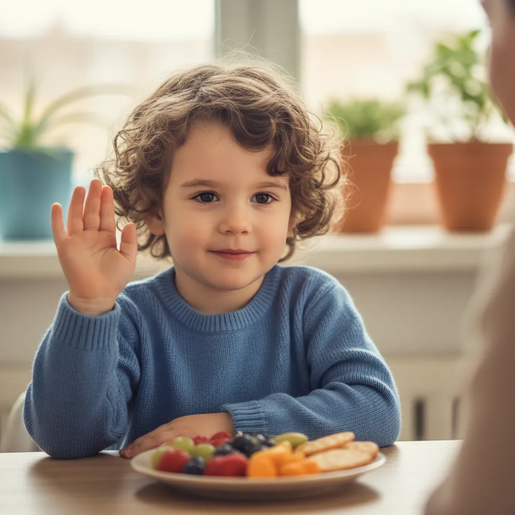 Child practicing self-advocacy by refusing unsafe food