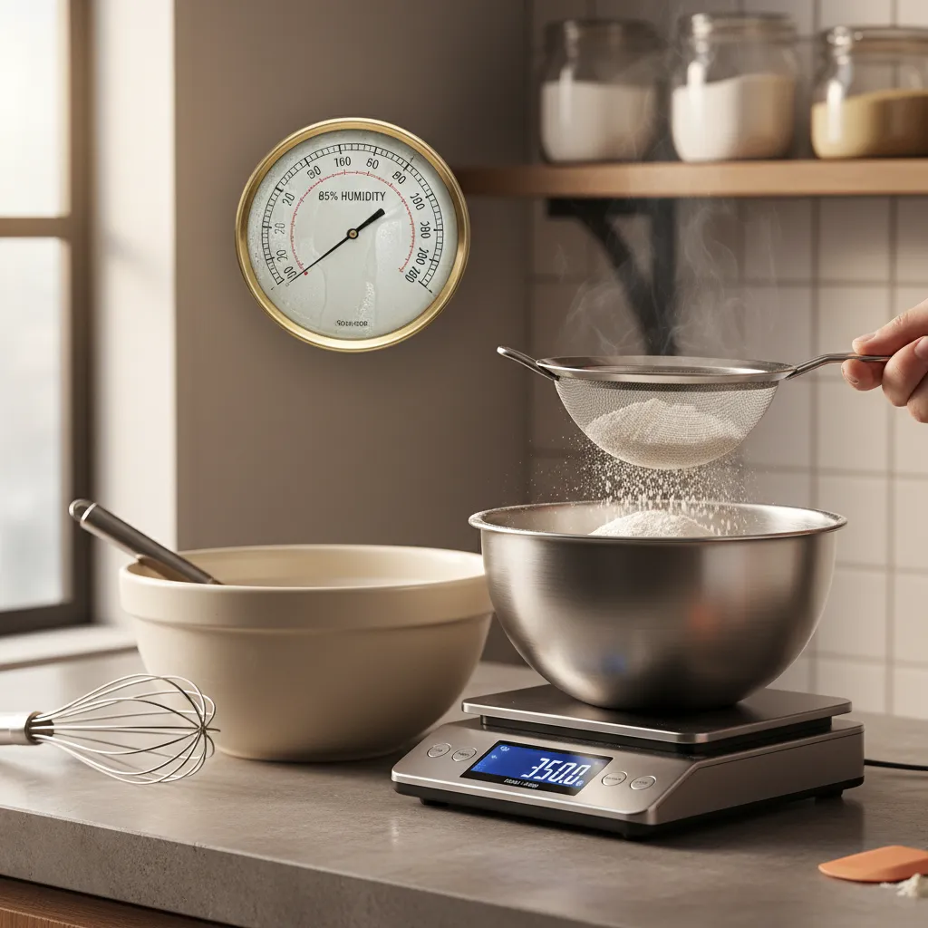 Weighing ingredients for gluten free baking in humid climate