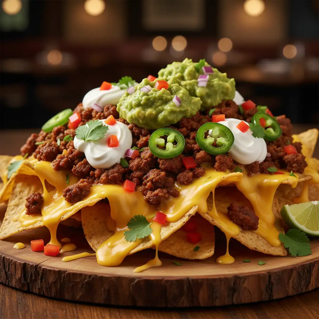 Loaded gluten free nachos with guacamole and sour cream
