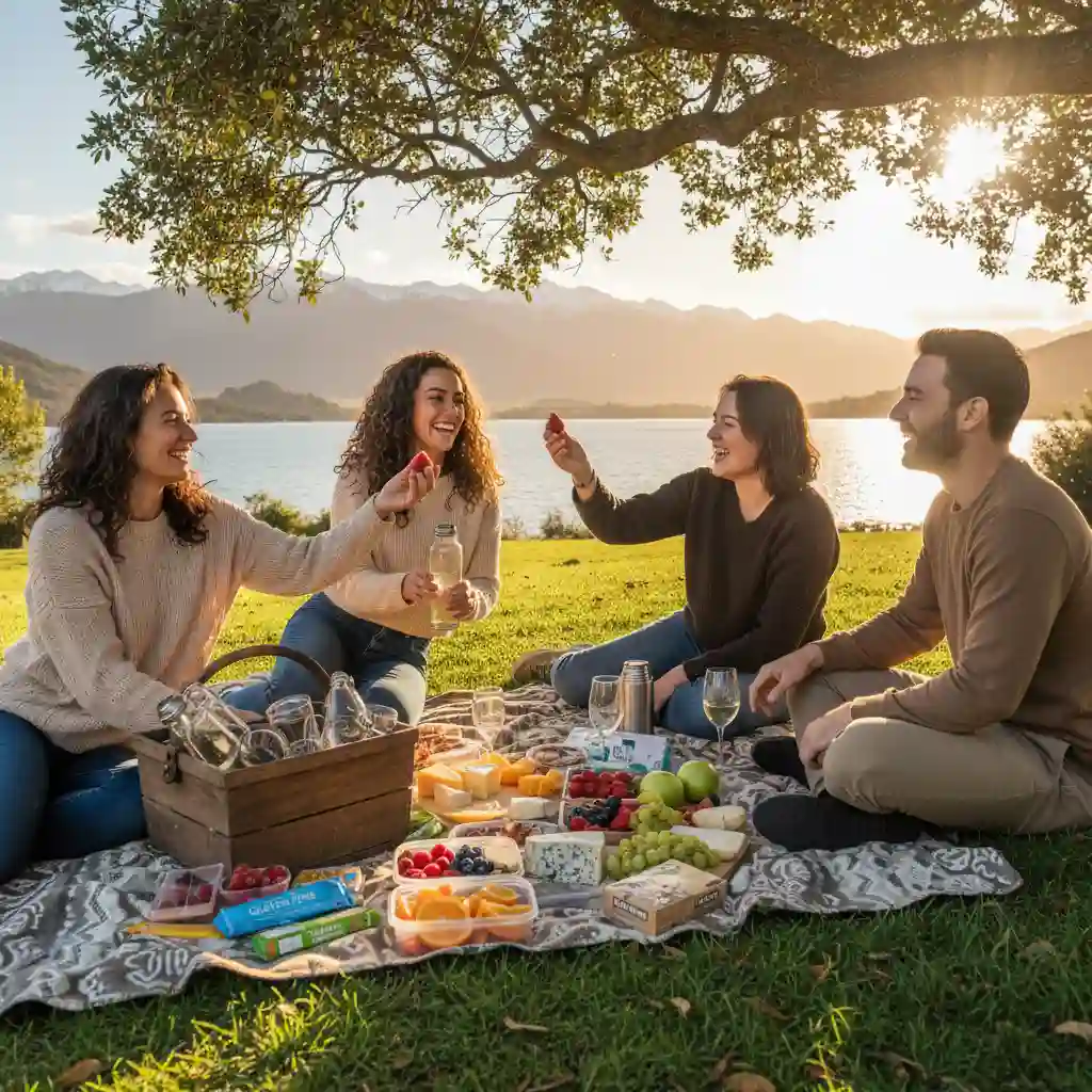 Friends enjoying a gluten-free picnic in NZ