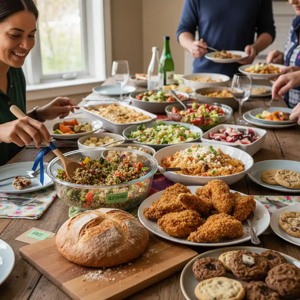 Navigating a potluck table safely with dedicated serving spoons
