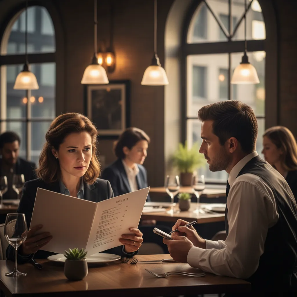 Diner asking waiter about gluten free options