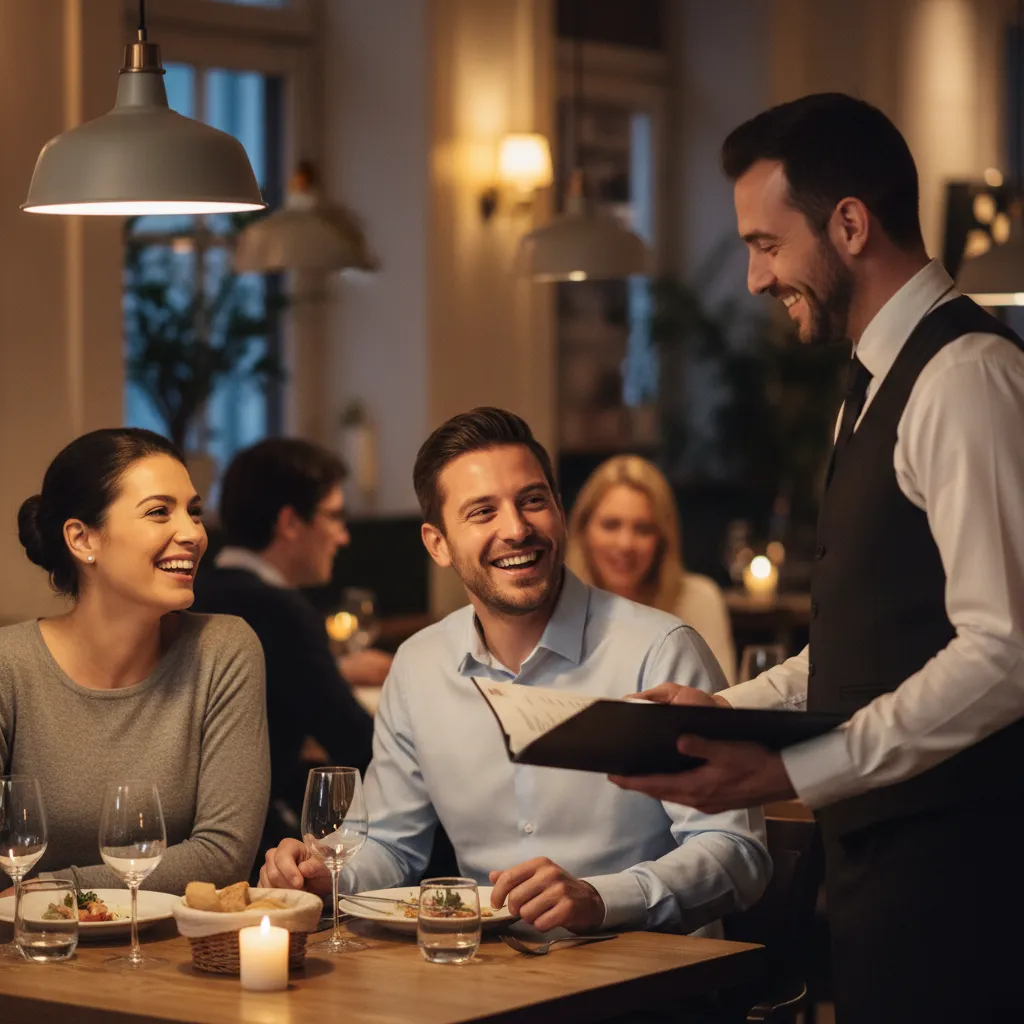 Diner discussing menu with waiter