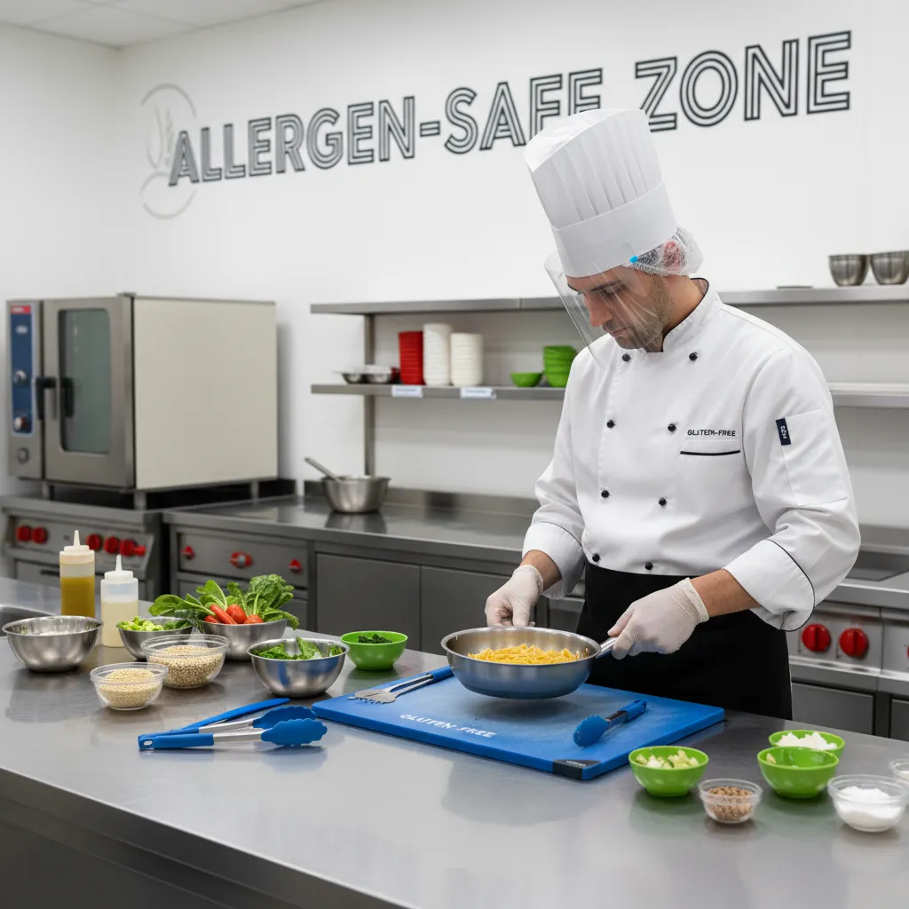 Chef preparing gluten free meal safely