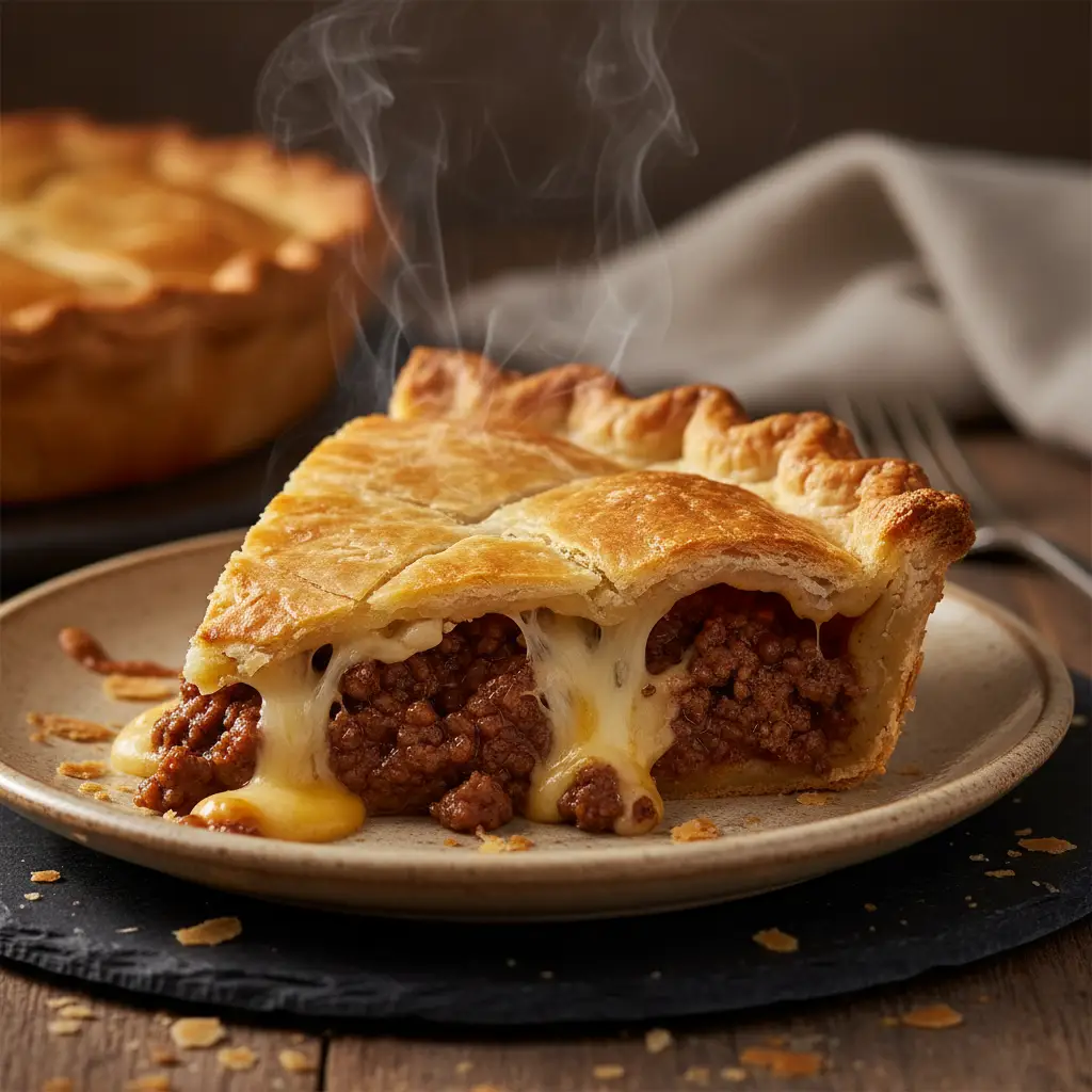 Sliced gluten free mince and cheese pie ready to eat