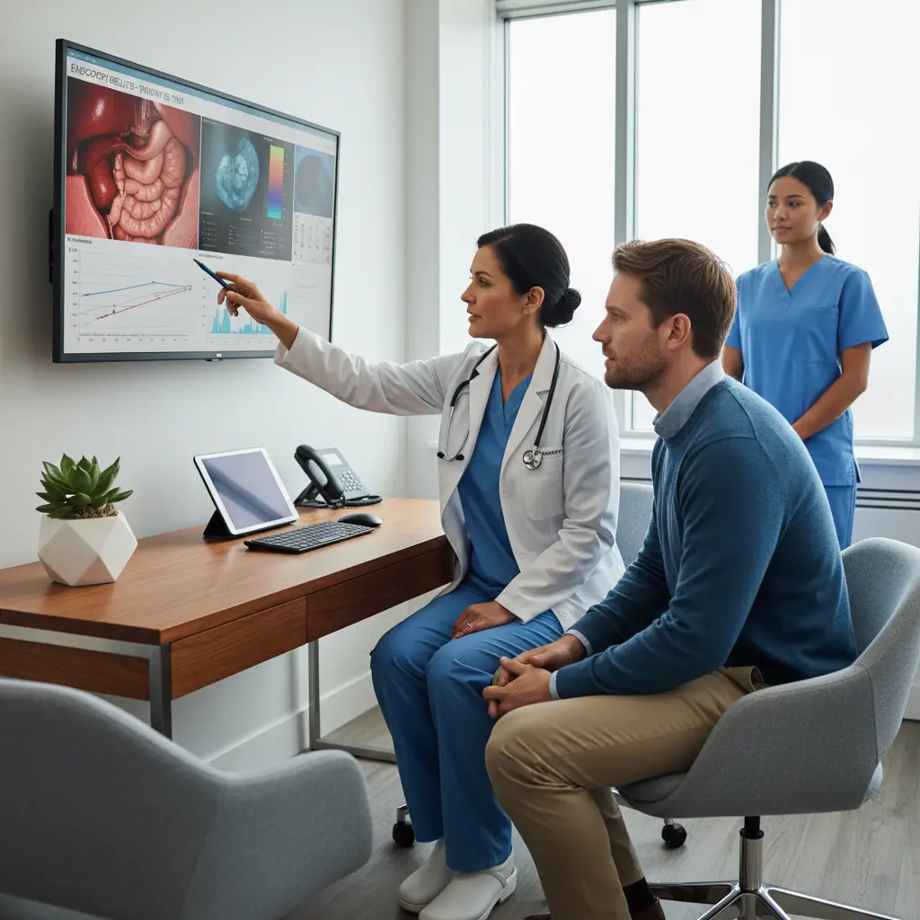 Gastroenterologist discussing celiac biopsy results